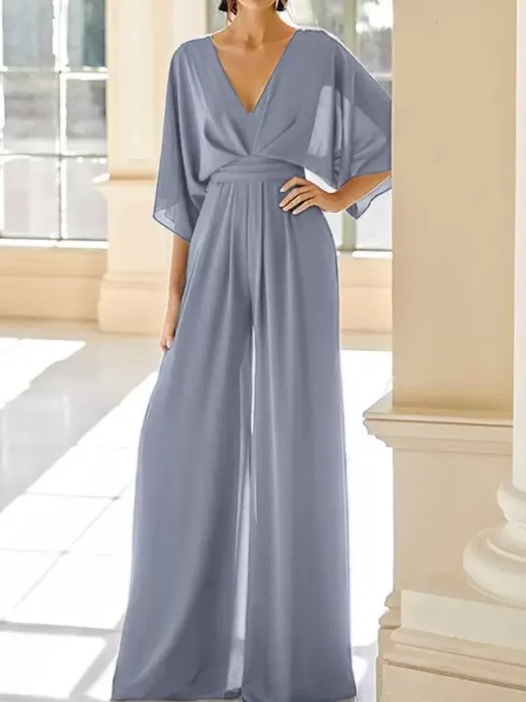 Robe de mariée pour mère col en V demi-manches combinaison robes d'invitées de mariage
