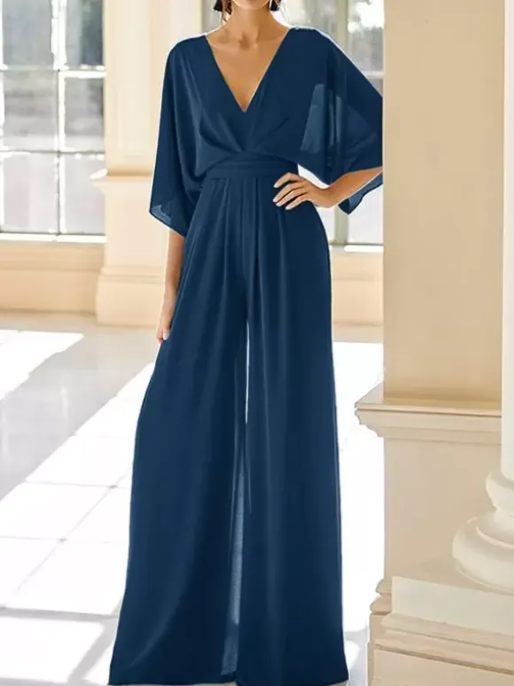 Robe de mariée pour mère col en V demi-manches combinaison robes d'invitées de mariage