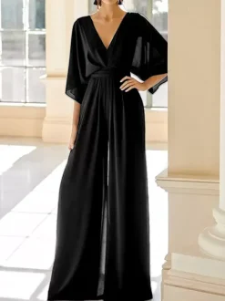 Robe de mariée pour mère col en V demi-manches combinaison robes d'invitées de mariage
