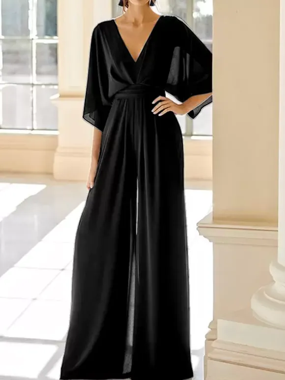 Robe de mariée pour mère col en V demi-manches combinaison robes d'invitées de mariage