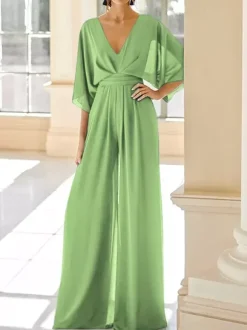 Robe de mariée pour mère col en V demi-manches combinaison robes d'invitées de mariage