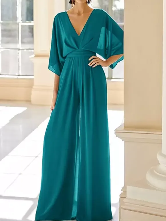 Robe de mariée pour mère col en V demi-manches combinaison robes d'invitées de mariage