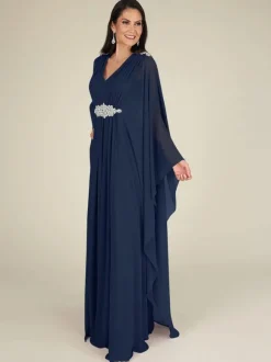 Robe de mariée pour mère col en V sans manches ligne a avec des appliques robes d'invitées de mariage