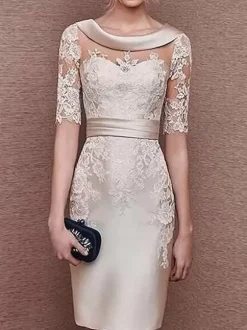 Robe de mariée pour mère de la mariée col à bijoux demi-manches dentelle longueur thé robes d'invitées pour mariage personnalisation gratuite