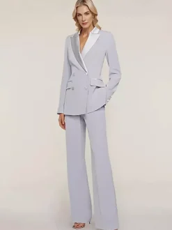 Robe de mariée pour mère de la mariée décolleté manches longues deux pièces boutons longueur au sol pour invité de mariage