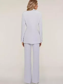 Robe de mariée pour mère de la mariée décolleté manches longues deux pièces boutons longueur au sol pour invité de mariage
