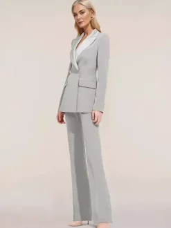 Robe de mariée pour mère de la mariée décolleté manches longues deux pièces boutons longueur au sol pour invité de mariage