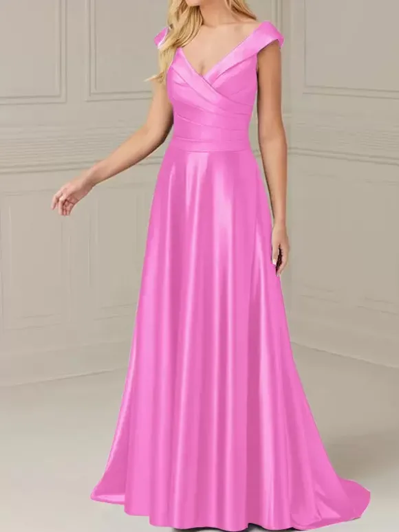 Robe de mariée pour mère de la mariée col en V sans manches ligne a plissée longueur au sol robes d'invitées de mariage