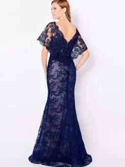 Robe de mariée pour mère de la mariée col en V manches courtes dentelle longueur au sol robes d'invitées de mariage