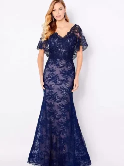 Robe de mariée pour mère de la mariée col en V manches courtes dentelle longueur au sol robes d'invitées de mariage