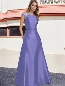 Robe de mariée pour mère de la mariée col en V manches courtes ligne A perles longueur au sol robes d'invitées de mariage