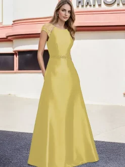 Robe de mariée pour mère de la mariée col en V manches courtes ligne A perles longueur au sol robes d'invitées de mariage