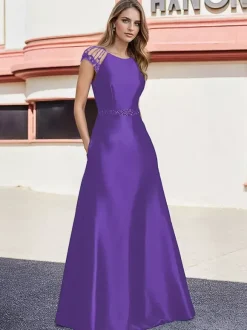 Robe de mariée pour mère de la mariée col en V manches courtes ligne A perles longueur au sol robes d'invitées de mariage