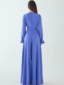 Robe de mariée pour mère de la mariée col en V manches longues combinaison avec n艙uds longueur au sol robes d'invitées de mariage