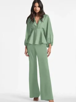 Robe de mariée pour mère de mariée col en v manches longues ligne a volants longueur au sol robes d'invitées pour mariage