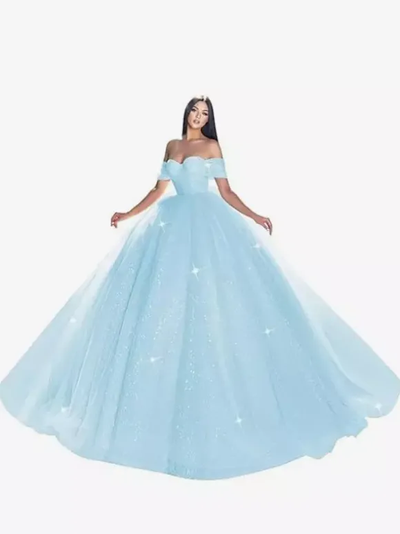Robe de mariée princesse en dentelle à paillete bustier hors des épaules au sol