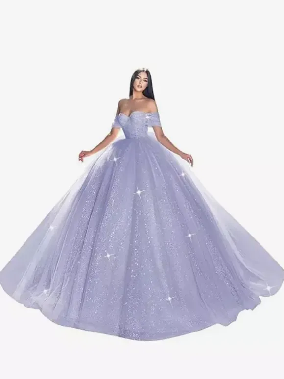 Robe de mariée princesse en dentelle à paillete bustier hors des épaules au sol