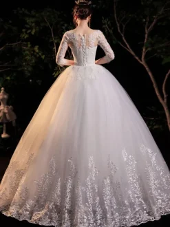 Robe de mariée princesse robe de mariage demi manhce à grande traîne laçage sur dos