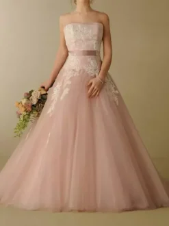 Robe de mariée rose robe de mariage bustier zip sur dos à grande traîne