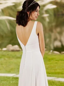 Robe de mariée simple A-ligne Col en V Boutons sans manches Robes de mariée