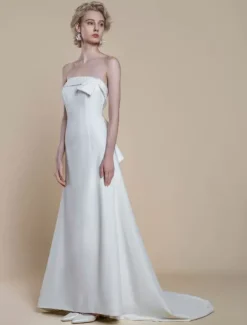 Robe de mariée simple en crêpe extensible avec décolleté sans manches en dentelle robe de bal de 20 cm