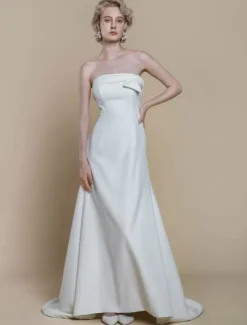 Robe de mariée simple en crêpe extensible avec décolleté sans manches en dentelle robe de bal de 20 cm