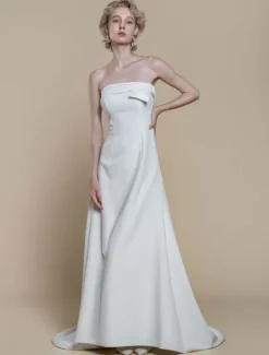 Robe de mariée simple en crêpe extensible avec décolleté sans manches en dentelle robe de bal de 20 cm