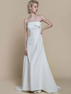 Robe de mariée simple en crêpe extensible avec décolleté sans manches en dentelle robe de bal de 20 cm