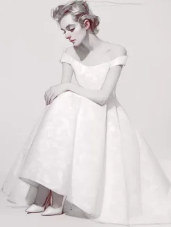 Robe de mariée simple en polyester à col bateau et fleurs en forme de A