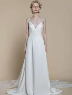 Robe de mariée simple fourreau col en V sans manches n艙uds 30 cm robes de mariée