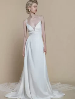 Robe de mariée simple fourreau col en V sans manches n艙uds 30 cm robes de mariée