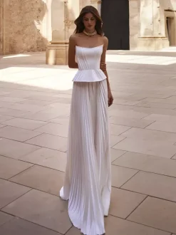 Robe de Mariée Simple Ivoire  sans manches Cou original Tissu de satin Robes de mariée