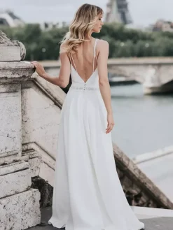 Robe de mariée simple robe de bal col en V sans manches dentelle 20 cm
