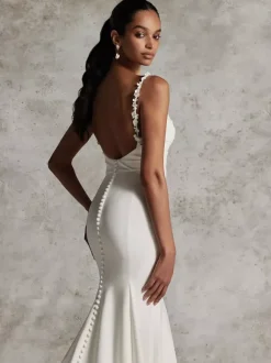 Robe de mariée simple sirène col bijou sans manches appliques robes de mariée