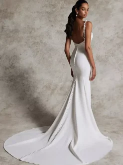 Robe de mariée simple sirène col bijou sans manches appliques robes de mariée
