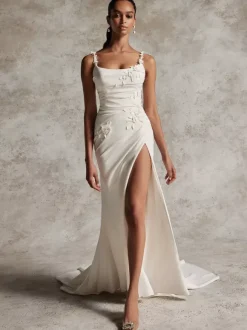 Robe de mariée simple sirène col bijou sans manches appliques robes de mariée