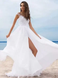 Robe de mariée trapèze blanche ivorie jupe fendu robe de mariage