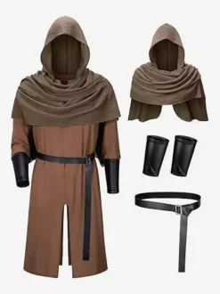 Robe de moine marron pour homme tunique médiévale de moine avec capuche costume de GN Renaissance avec ceinture