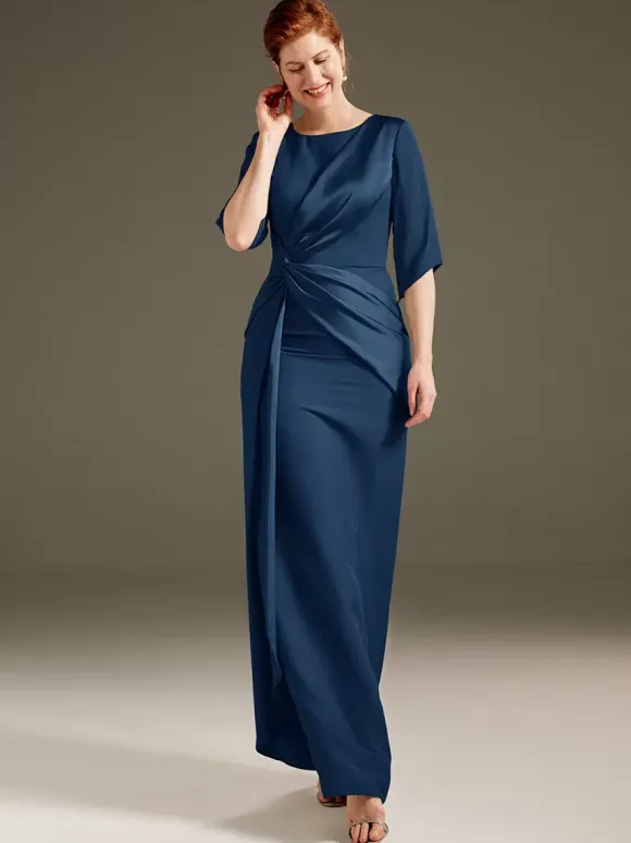 Robe de mère à col bijou manches courtes gaine plissée robes d'invitées de mariage
