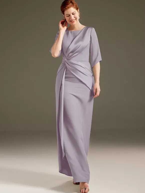 Robe de mère à col bijou manches courtes gaine plissée robes d'invitées de mariage
