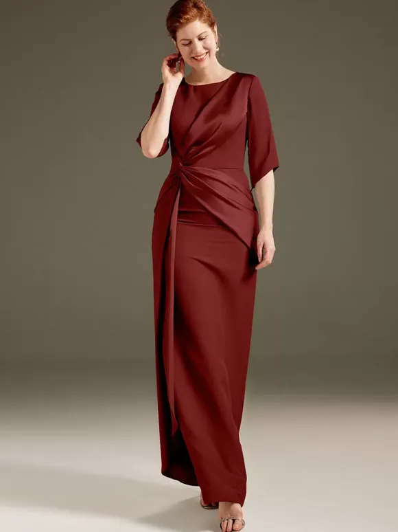 Robe de mère à col bijou manches courtes gaine plissée robes d'invitées de mariage