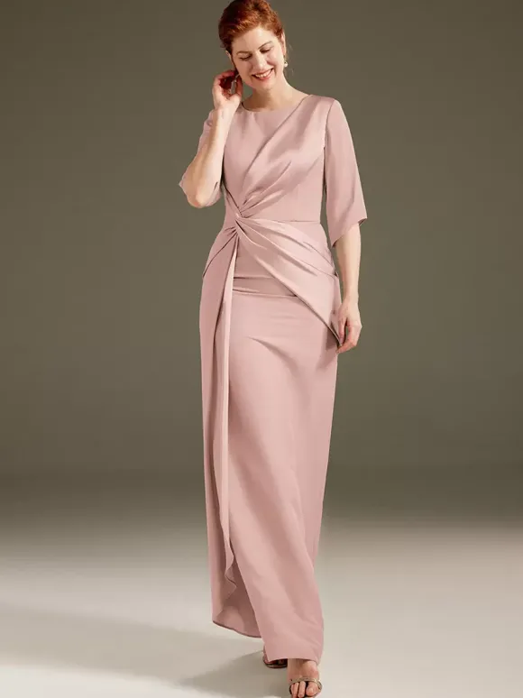 Robe de mère à col bijou manches courtes gaine plissée robes d'invitées de mariage