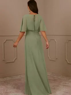 Robe de mère col en V manches courtes ligne a plissée robes d'invitées de mariage