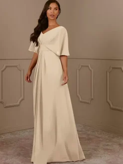 Robe de mère col en V manches courtes ligne a plissée robes d'invitées de mariage