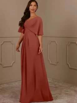 Robe de mère col en V manches courtes ligne a plissée robes d'invitées de mariage