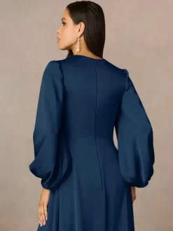 Robe de mère col en V manches 3/4 ligne a plissée longueur au sol robes d'invitées de mariage