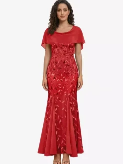 Robe de mère col rond manches courtes robe de bal en dentelle robe d'invitée de mariage