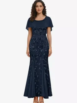 Robe de mère col rond manches courtes robe de bal en dentelle robe d'invitée de mariage