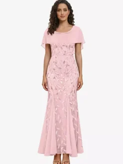 Robe de mère col rond manches courtes robe de bal en dentelle robe d'invitée de mariage