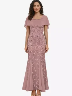 Robe de mère col rond manches courtes robe de bal en dentelle robe d'invitée de mariage